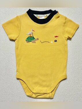 Janie And Jack Baby Boy One Piece Yellow Size 3-6 Mos. Turtle & Crane Golfing
